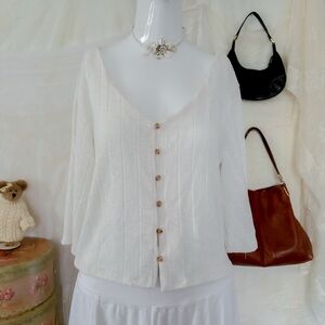 Boho ethereal minimalist girly flowy loose white dainty button blouse